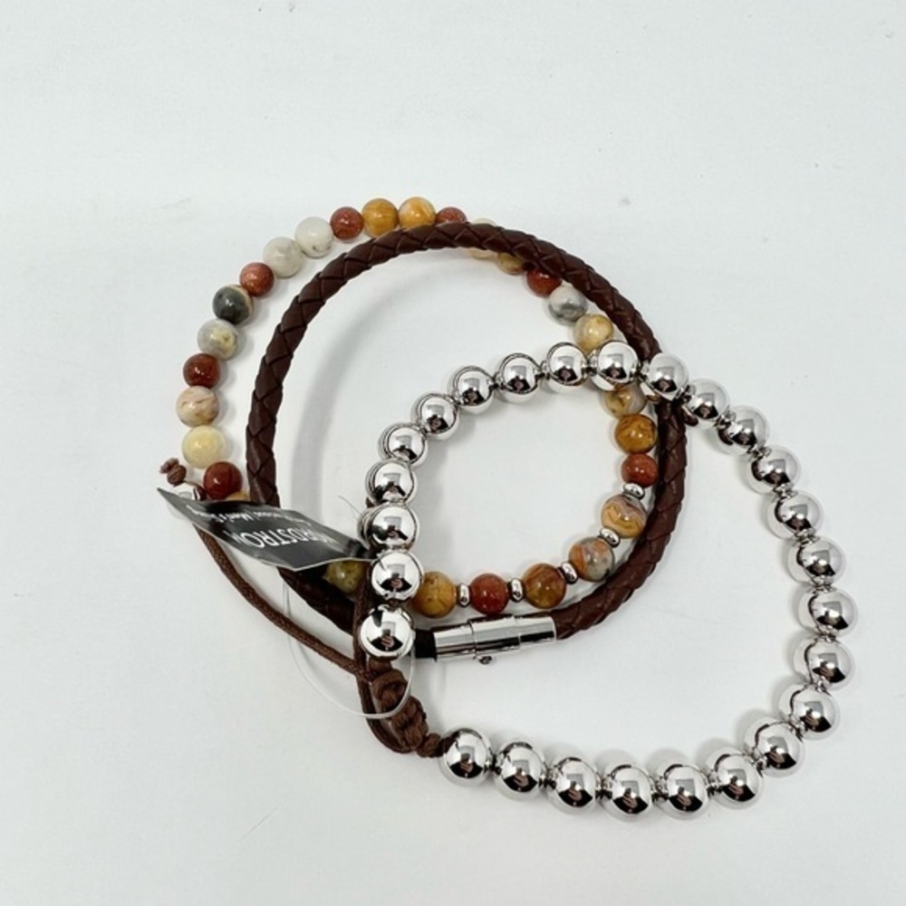 Nordstrom Unisex Beaded & Leather Bracelet Set of Three | NWT